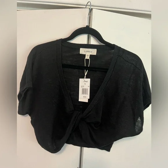 L*Space Riley Top - Black Knotted V-Neck Crop Top XL NWT - Picture 4 of 4